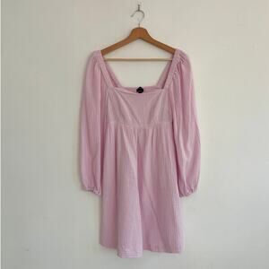 J. Crew - Pink Crinkle-Gauze Cotton Long Puff Sleeve Mini Dress